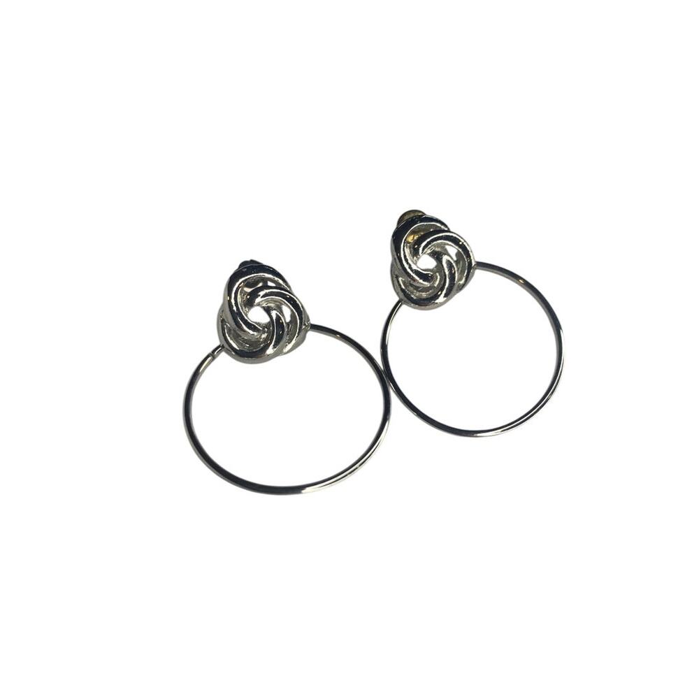 Silvertone Post Pierced Earrings Door Knocker Style 1.5 Inch